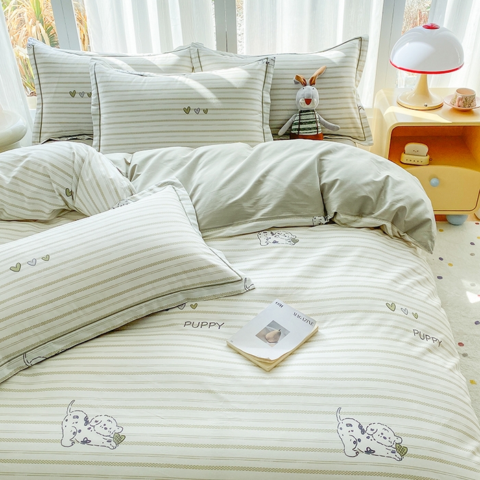 91家纺网 家纺一手货源 找家纺 眷恋家纺 2026新款全棉春夏铂金棉13376数码印花四件套 小奶盖-绿