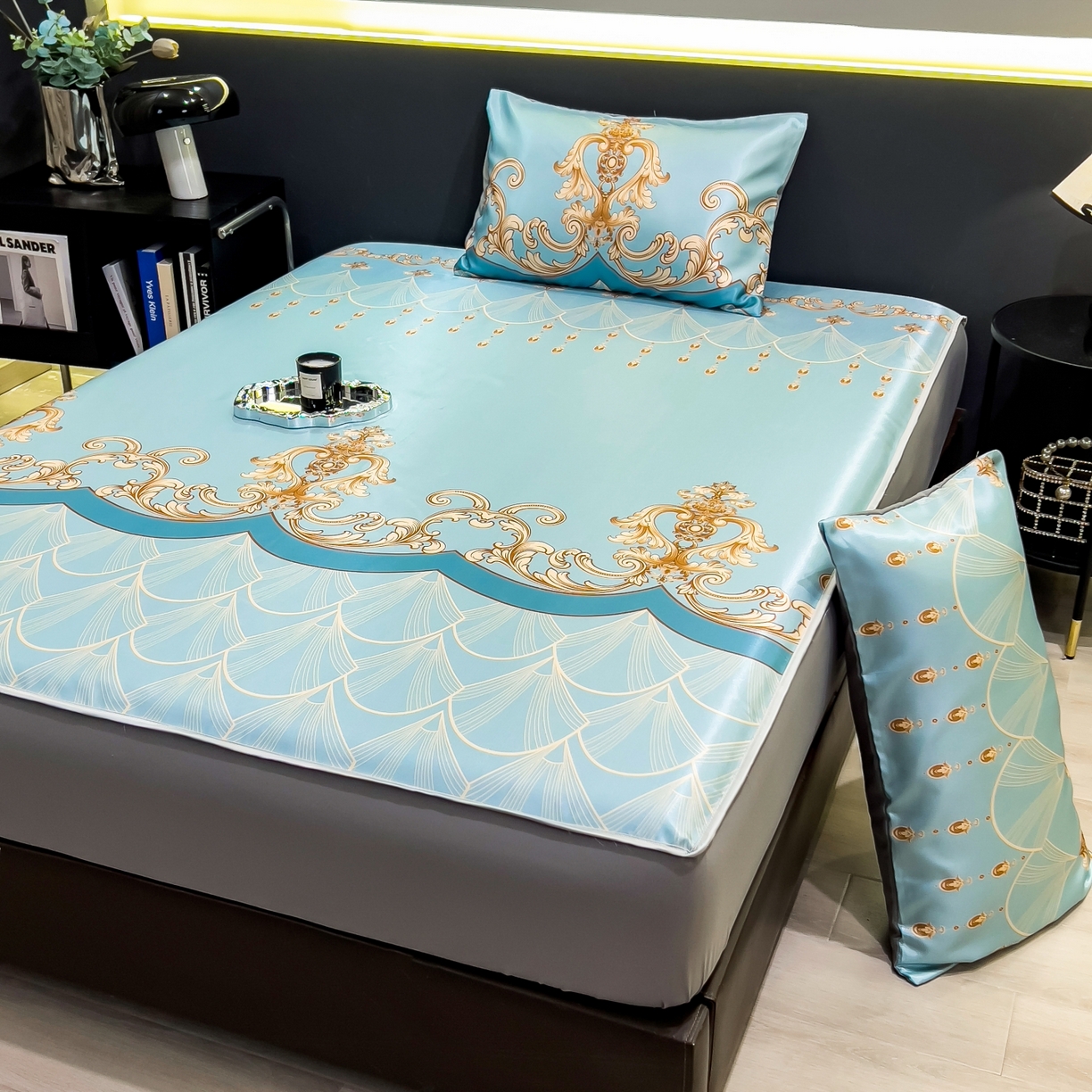 91家纺网 家纺一手货源 找家纺 许林家纺 2026新款数码印花超级凉感席床笠款 牧夏