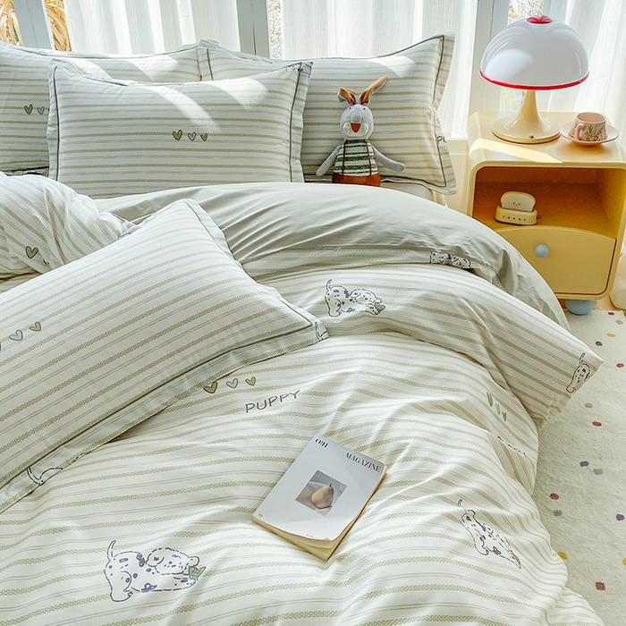 91家纺网 家纺一手货源 找家纺 眷恋家纺 2026新款全棉春夏铂金棉13376数码印花四件套 小奶盖-绿