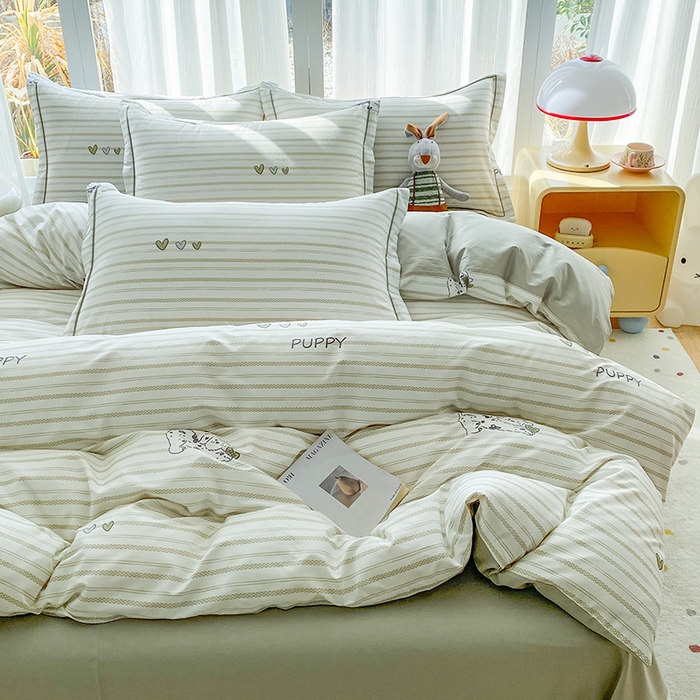 91家纺网 家纺一手货源 找家纺 眷恋家纺 2026新款全棉春夏铂金棉13376数码印花四件套 小奶盖-绿