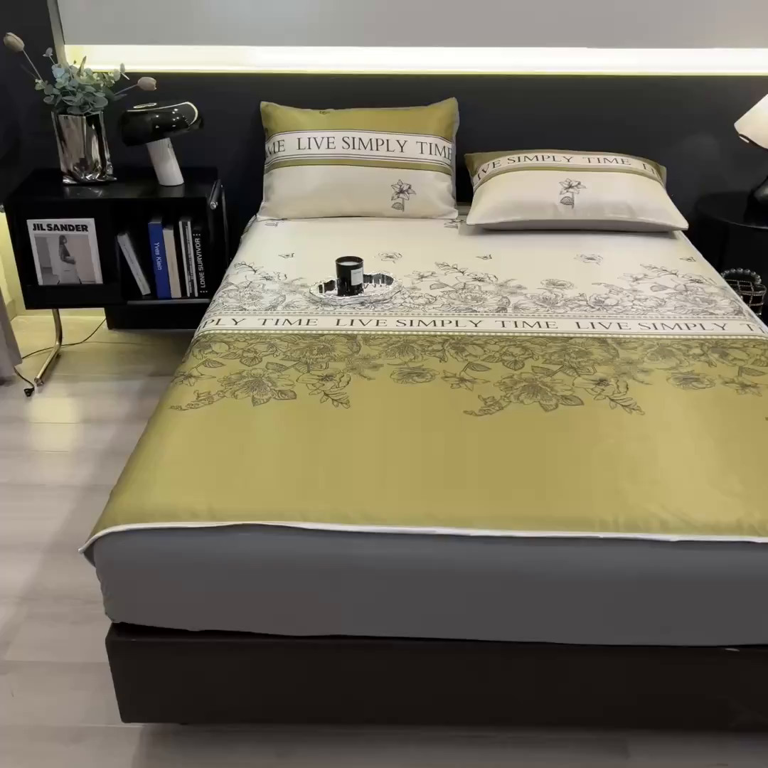 91家纺网 家纺一手货源 找家纺 许林家纺 2026新款数码印花超级凉感席床笠款 绿玉薄荷