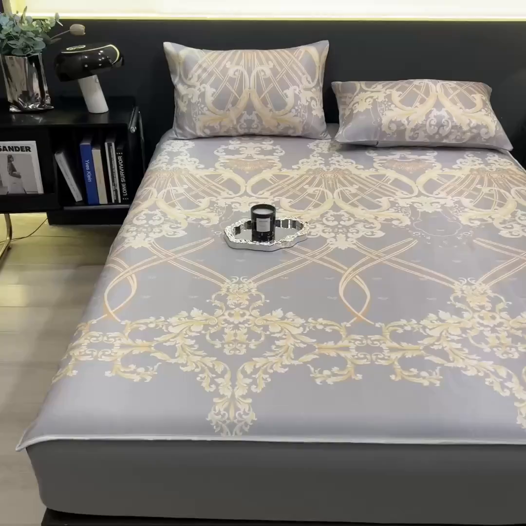 91家纺网 家纺一手货源 找家纺 许林家纺 2026新款数码印花超级凉感席床笠款 艾德琳