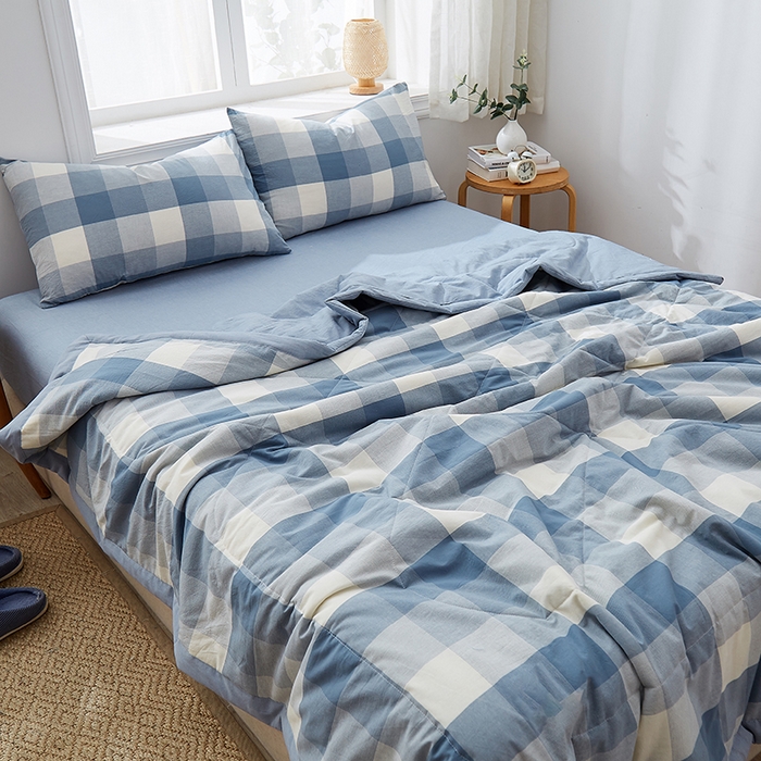 91家纺网 家纺一手货源 找家纺 格子铺 2026新款水洗棉格子系列棉花被夏被夏凉被空调被 秋月
