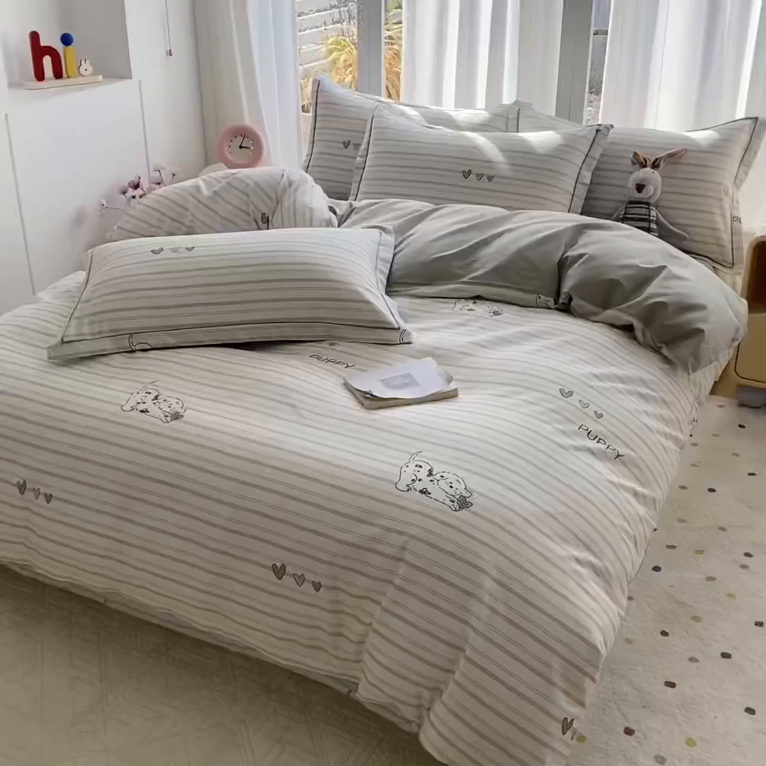 91家纺网 家纺一手货源 找家纺 眷恋家纺 2026新款全棉春夏铂金棉13376数码印花四件套 小奶盖-绿