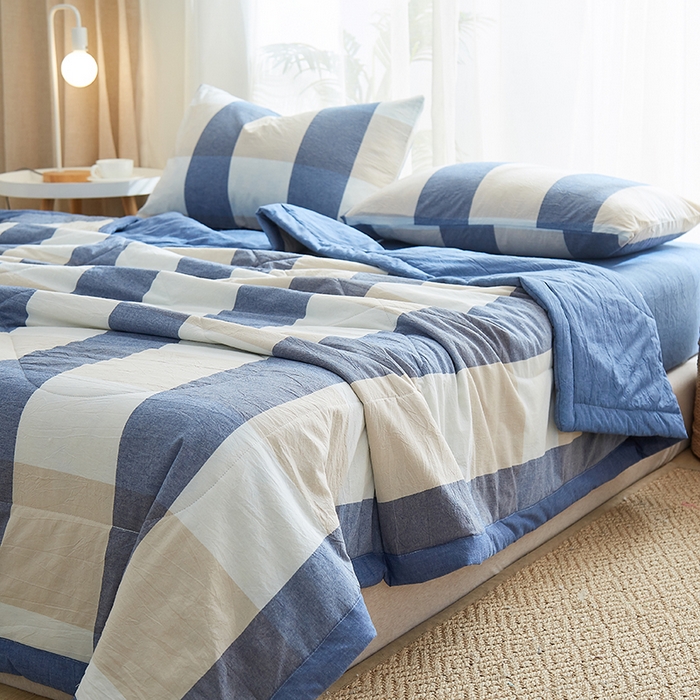 91家纺网 家纺一手货源 找家纺 格子铺 2026新款水洗棉格子系列棉花被夏被夏凉被空调被 独处