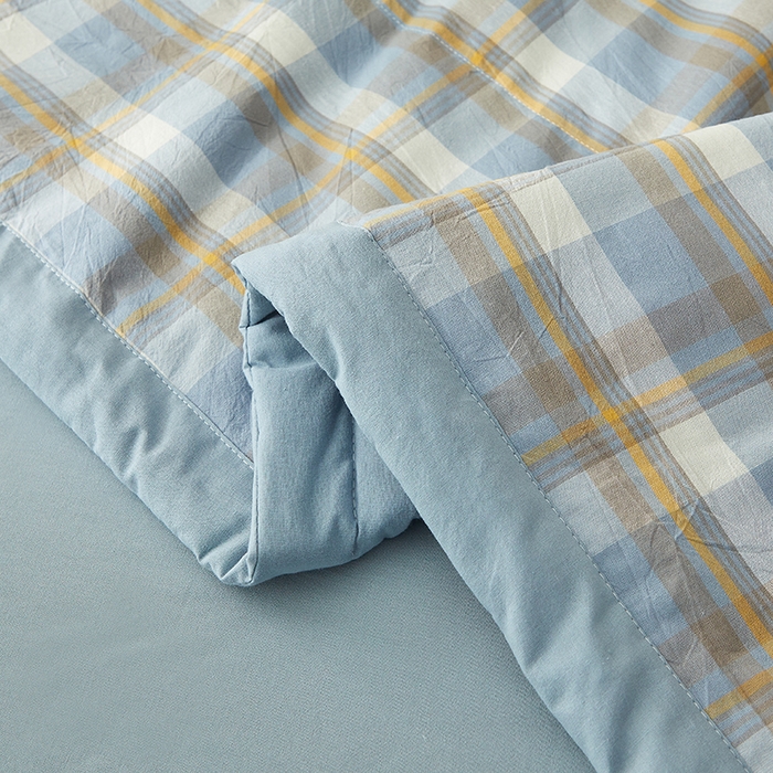 91家纺网 家纺一手货源 找家纺 格子铺 2026新款水洗棉格子系列棉花被夏被夏凉被空调被 简兮蓝