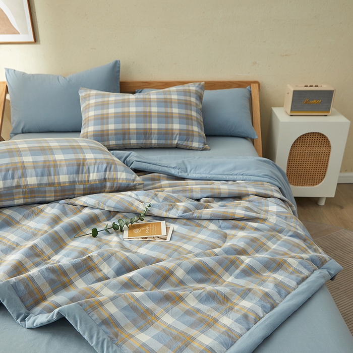 91家纺网 家纺一手货源 找家纺 格子铺 2026新款水洗棉格子系列棉花被夏被夏凉被空调被 简兮蓝