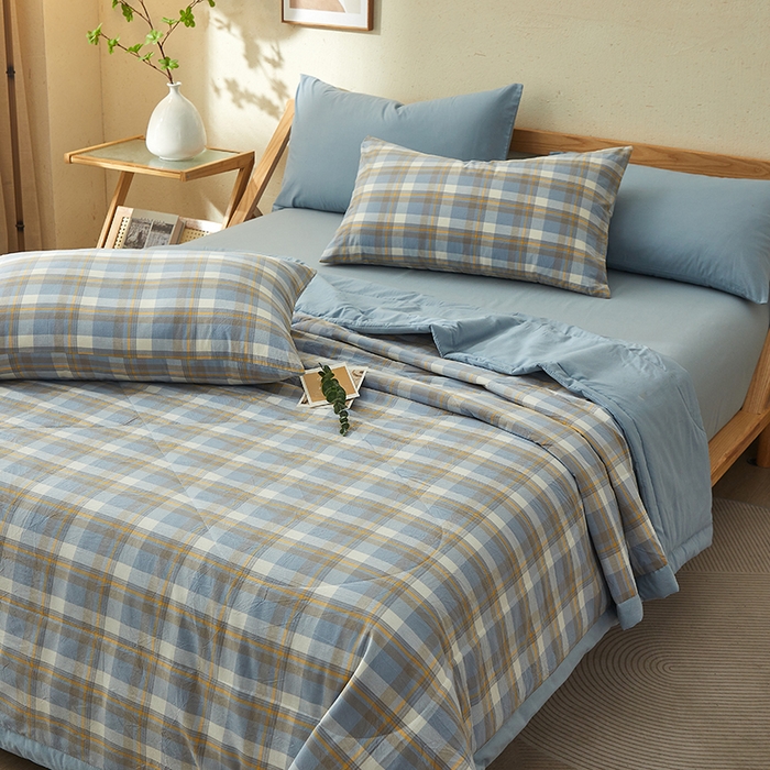 91家纺网 家纺一手货源 找家纺 格子铺 2026新款水洗棉格子系列棉花被夏被夏凉被空调被 简兮蓝