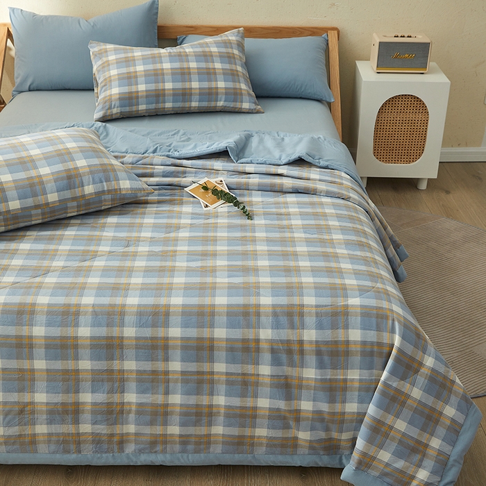 91家纺网 家纺一手货源 找家纺 格子铺 2026新款水洗棉格子系列棉花被夏被夏凉被空调被 简兮蓝