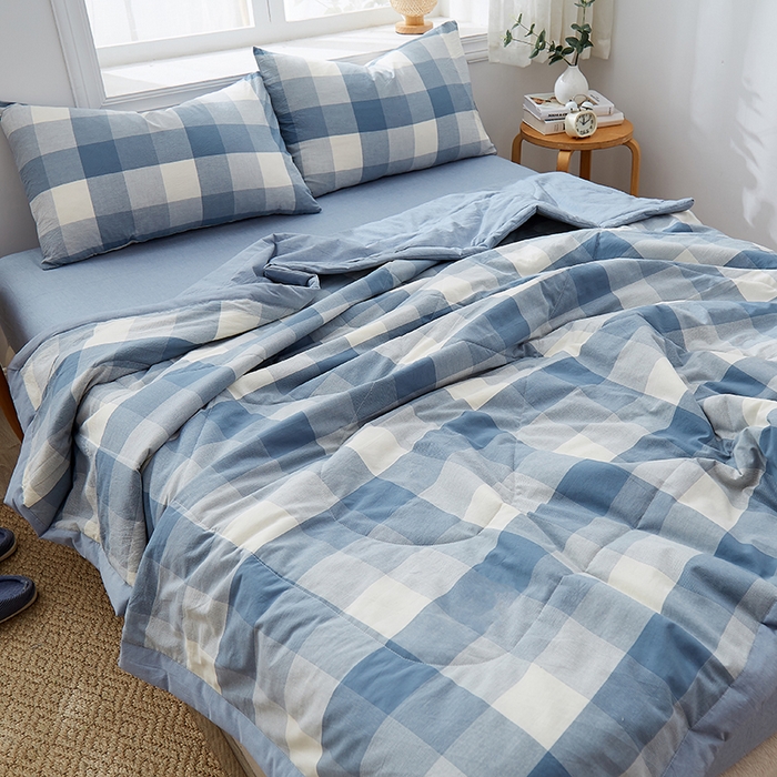 91家纺网 家纺一手货源 找家纺 格子铺 2026新款水洗棉格子系列棉花被夏被夏凉被空调被 秋月