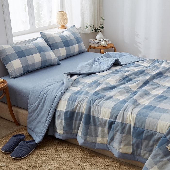 91家纺网 家纺一手货源 找家纺 格子铺 2026新款水洗棉格子系列棉花被夏被夏凉被空调被 秋月