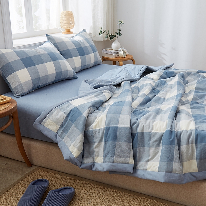 91家纺网 家纺一手货源 找家纺 格子铺 2026新款水洗棉格子系列棉花被夏被夏凉被空调被 秋月