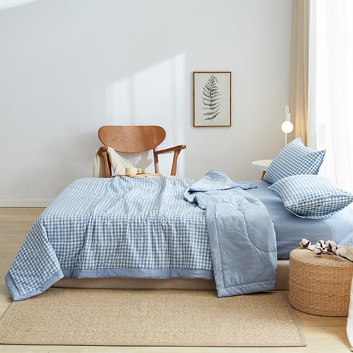 91家纺网 家纺一手货源 找家纺 格子铺 2026新款水洗棉格子系列棉花被夏被夏凉被空调被 欢乐