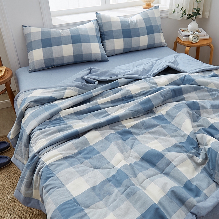 91家纺网 家纺一手货源 找家纺 格子铺 2026新款水洗棉格子系列棉花被夏被夏凉被空调被 秋月