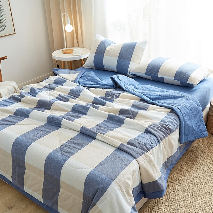 91家纺网 家纺一手货源 找家纺 格子铺 2026新款水洗棉格子系列棉花被夏被夏凉被空调被 独处