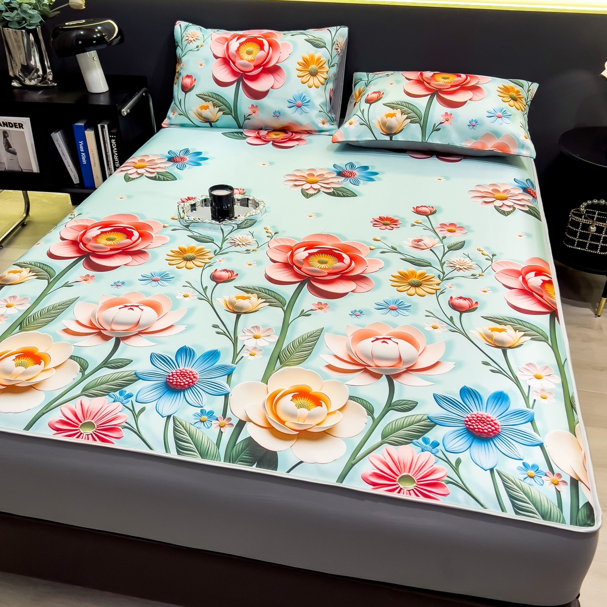 91家纺网 家纺一手货源 找家纺 许林家纺 2026新款数码印花超级凉感席床笠款 芸白