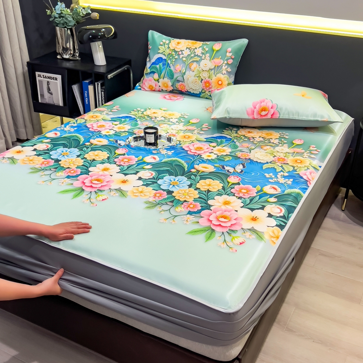 91家纺网 家纺一手货源 找家纺 许林家纺 2026新款数码印花超级凉感席床笠款 森蔓