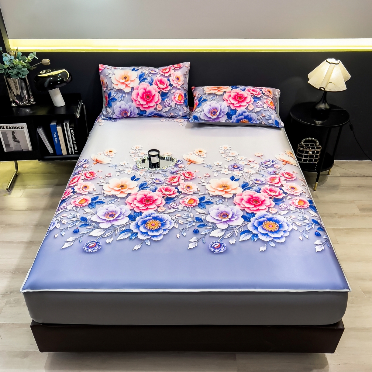 91家纺网 家纺一手货源 找家纺 许林家纺 2026新款数码印花超级凉感席床笠款 清风