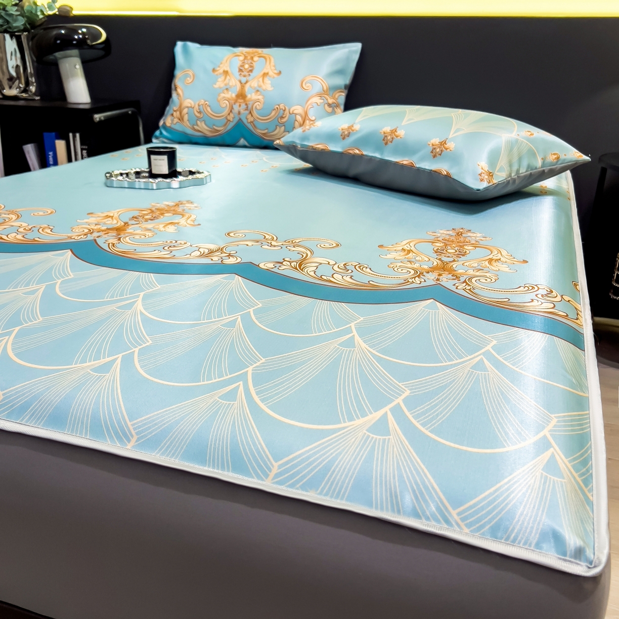 91家纺网 家纺一手货源 找家纺 许林家纺 2026新款数码印花超级凉感席床笠款 牧夏