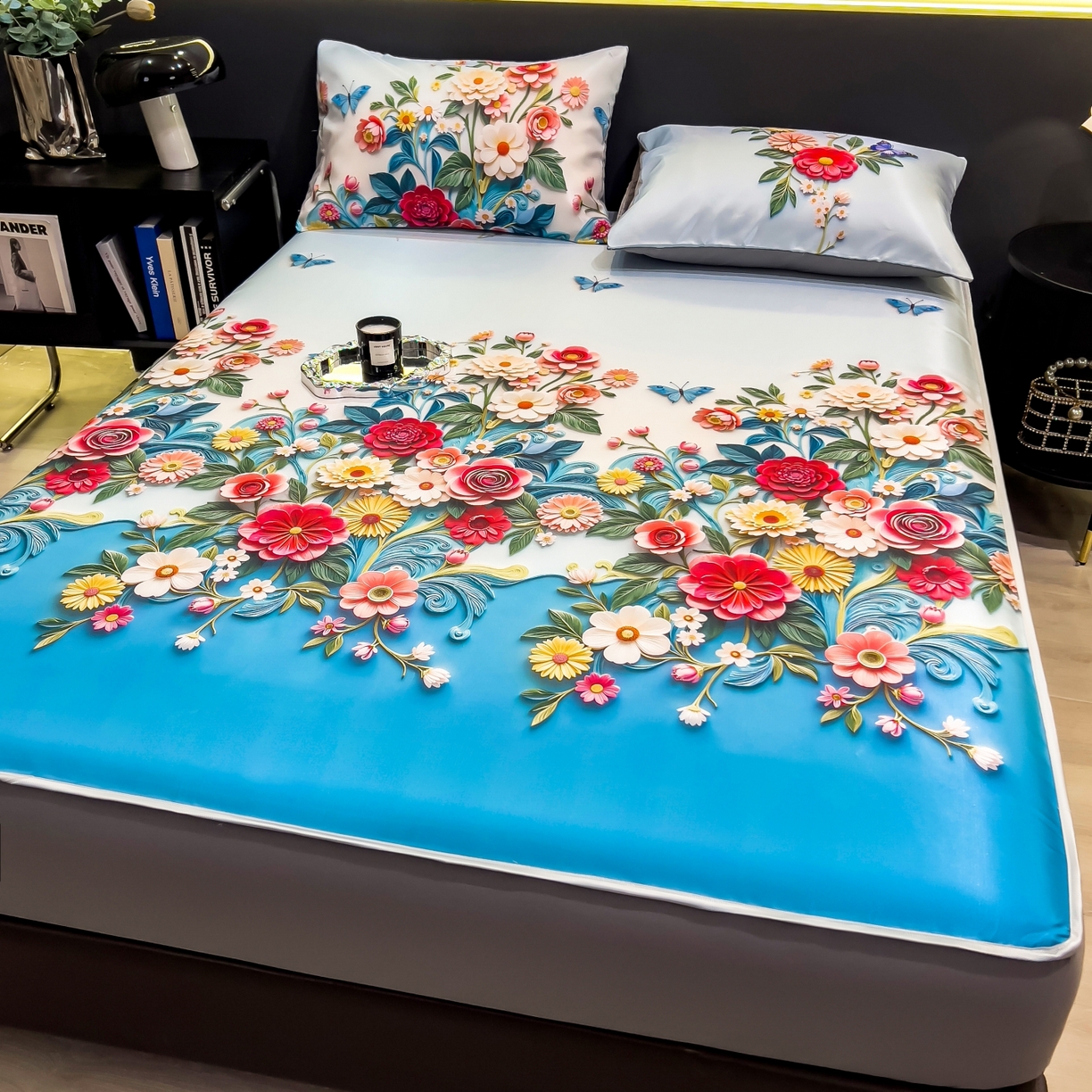 91家纺网 家纺一手货源 找家纺 许林家纺 2026新款数码印花超级凉感席床笠款 晚棠