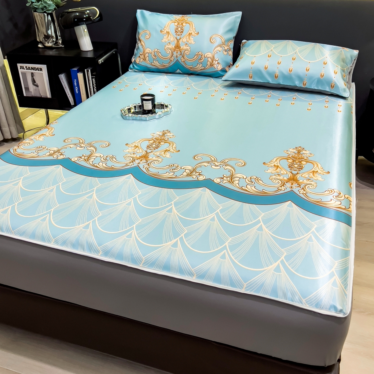 91家纺网 家纺一手货源 找家纺 许林家纺 2026新款数码印花超级凉感席床笠款 牧夏