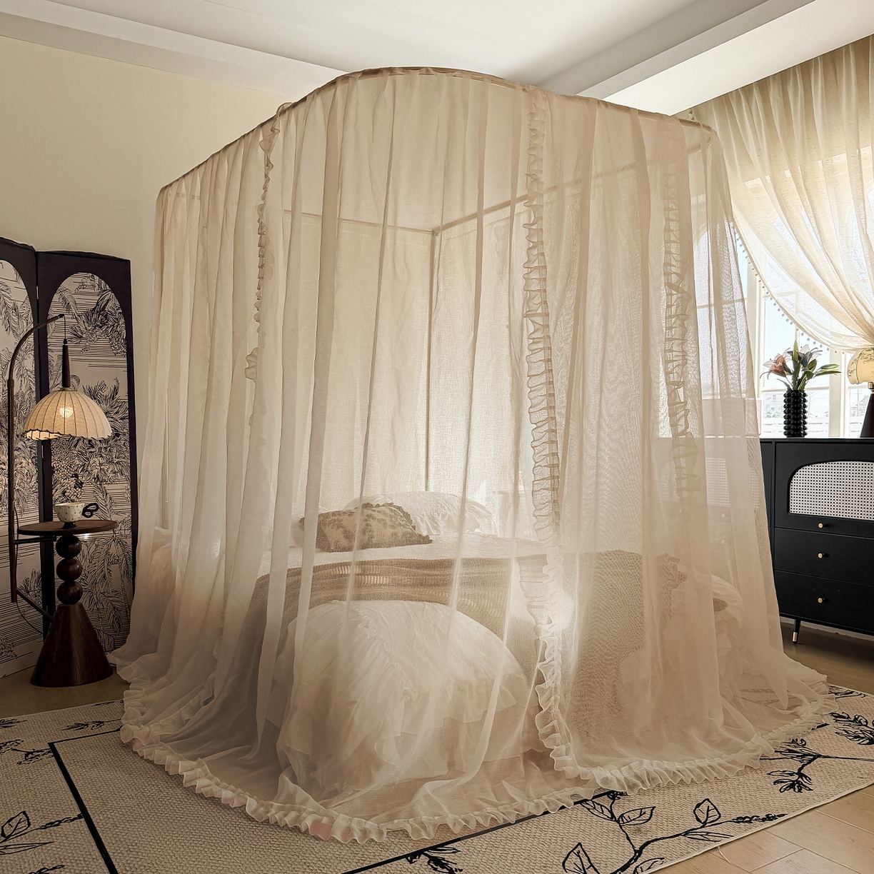 91家纺网 家纺一手货源 找家纺 （总）都市缘蚊帐 2026新款3302多丽棉纱伸缩宫廷蚊帐