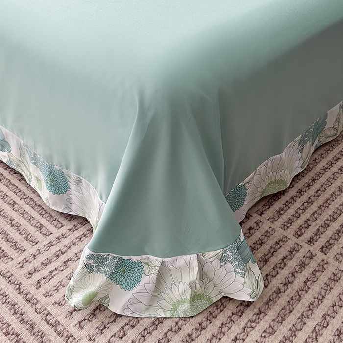 91家纺网 家纺一手货源 找家纺 眷恋家纺 2026新款全棉春夏铂金棉13376数码印花四件套 雪域森林-兰