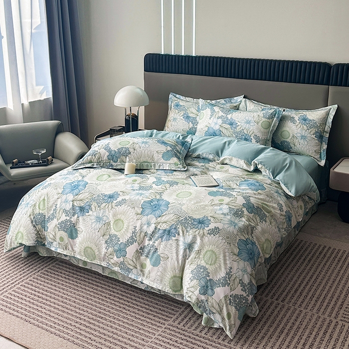 91家纺网 家纺一手货源 找家纺 眷恋家纺 2026新款全棉春夏铂金棉13376数码印花四件套 雪域森林-兰