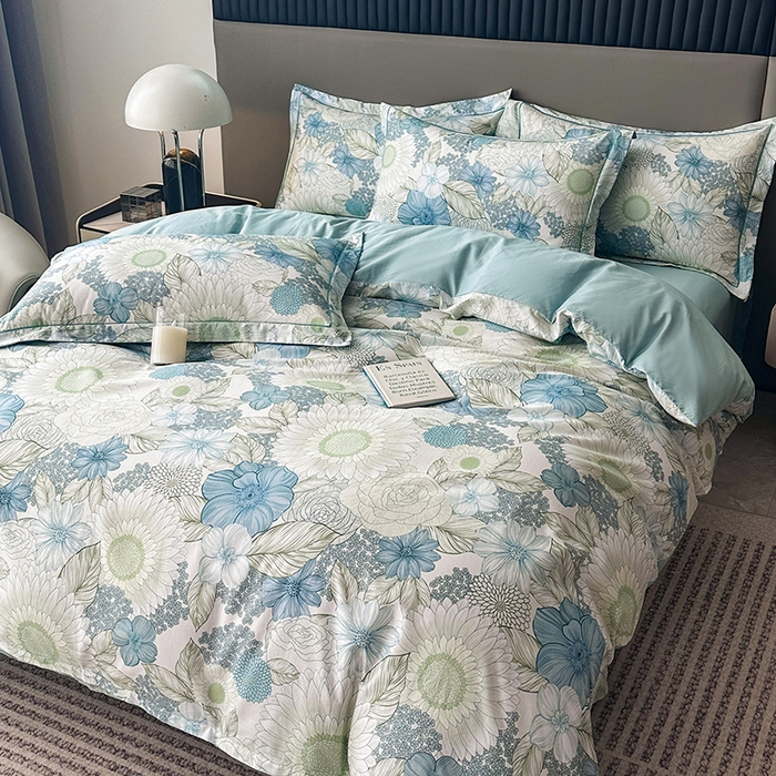 91家纺网 家纺一手货源 找家纺 眷恋家纺 2026新款全棉春夏铂金棉13376数码印花四件套 雪域森林-兰