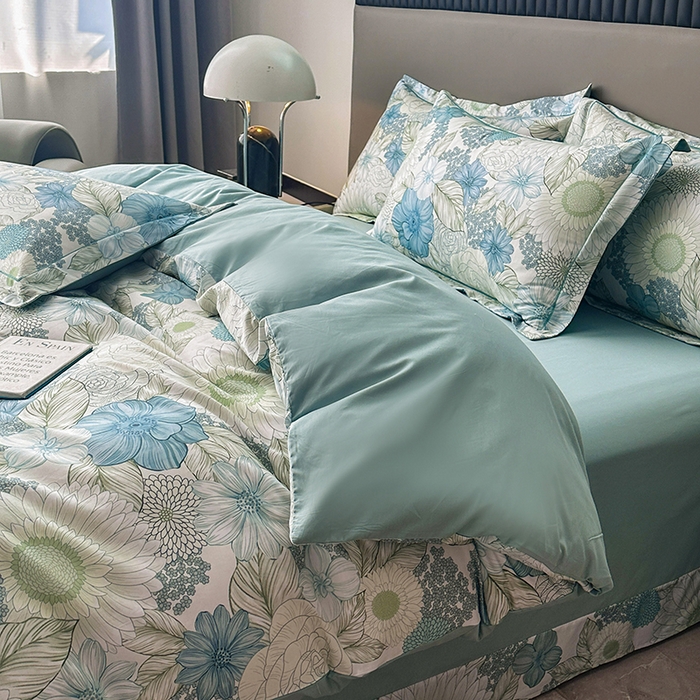 91家纺网 家纺一手货源 找家纺 眷恋家纺 2026新款全棉春夏铂金棉13376数码印花四件套 雪域森林-兰