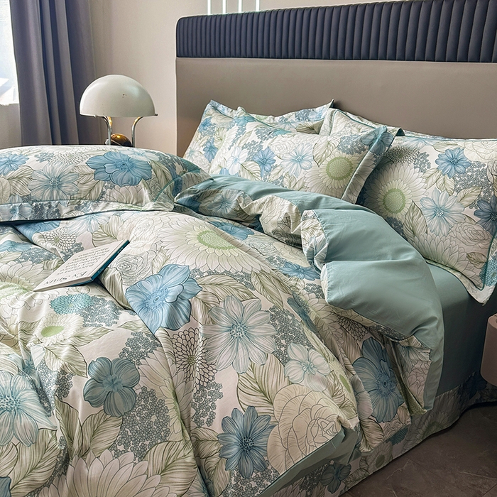 91家纺网 家纺一手货源 找家纺 眷恋家纺 2026新款全棉春夏铂金棉13376数码印花四件套 雪域森林-兰