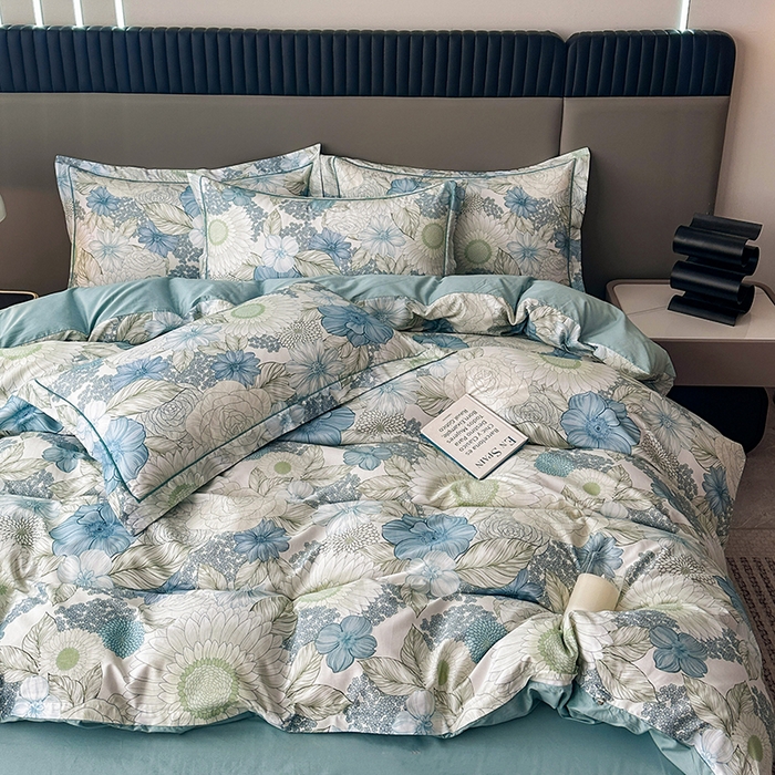 91家纺网 家纺一手货源 找家纺 眷恋家纺 2026新款全棉春夏铂金棉13376数码印花四件套 雪域森林-兰