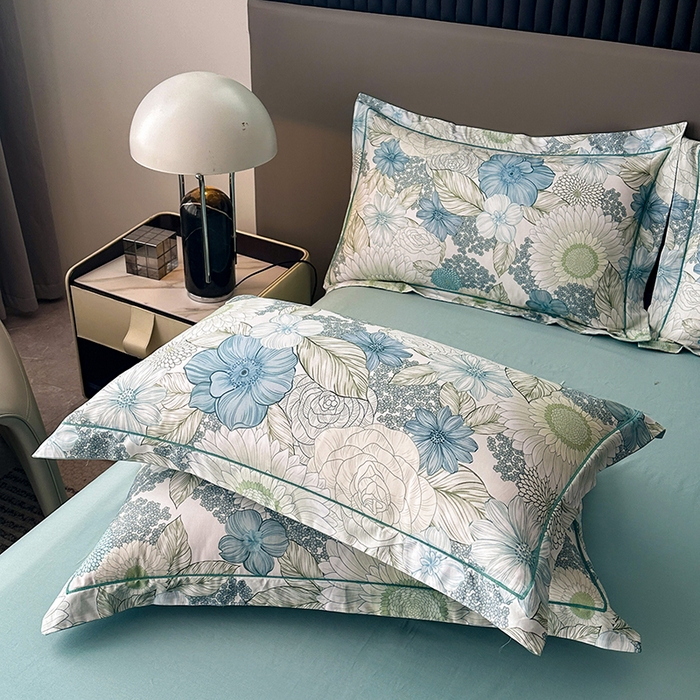 91家纺网 家纺一手货源 找家纺 眷恋家纺 2026新款全棉春夏铂金棉13376数码印花四件套 雪域森林-兰