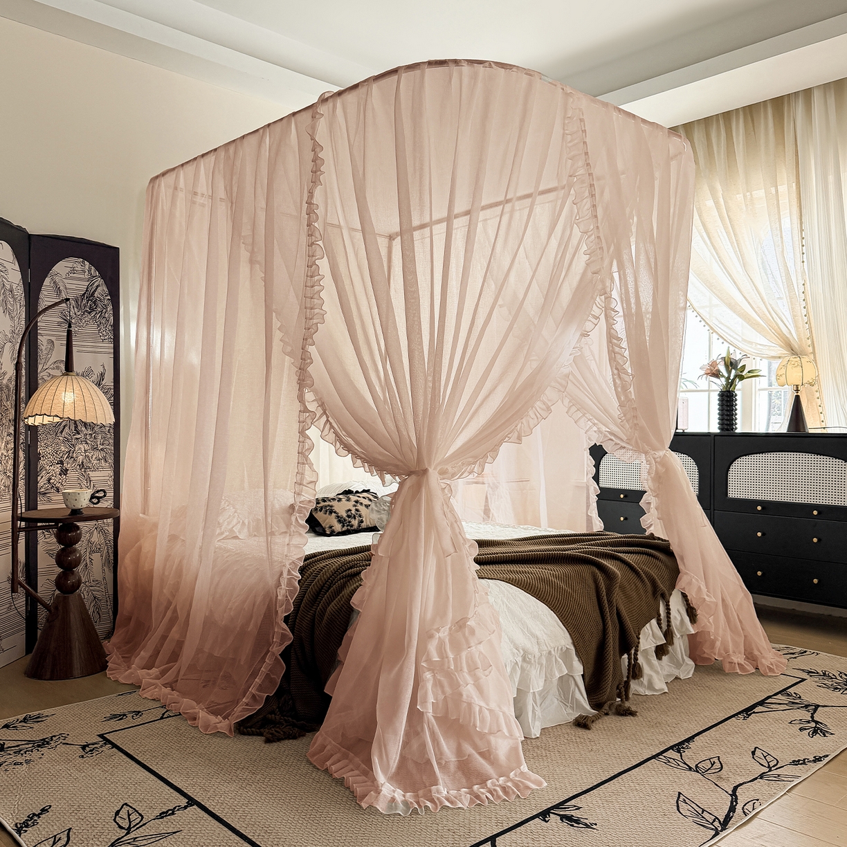 都市缘蚊帐 2026新款3302多丽棉纱伸缩宫廷蚊帐 3302-粉扑色