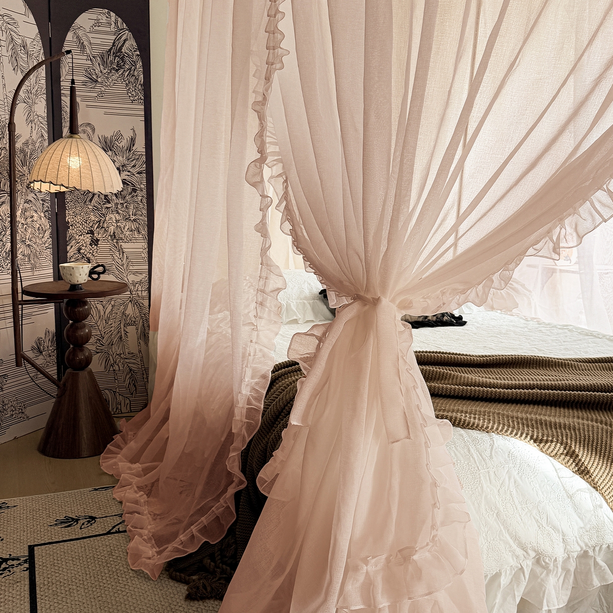 91家纺网 家纺一手货源 找家纺 都市缘蚊帐 2026新款3302多丽棉纱伸缩宫廷蚊帐 3302-粉扑色