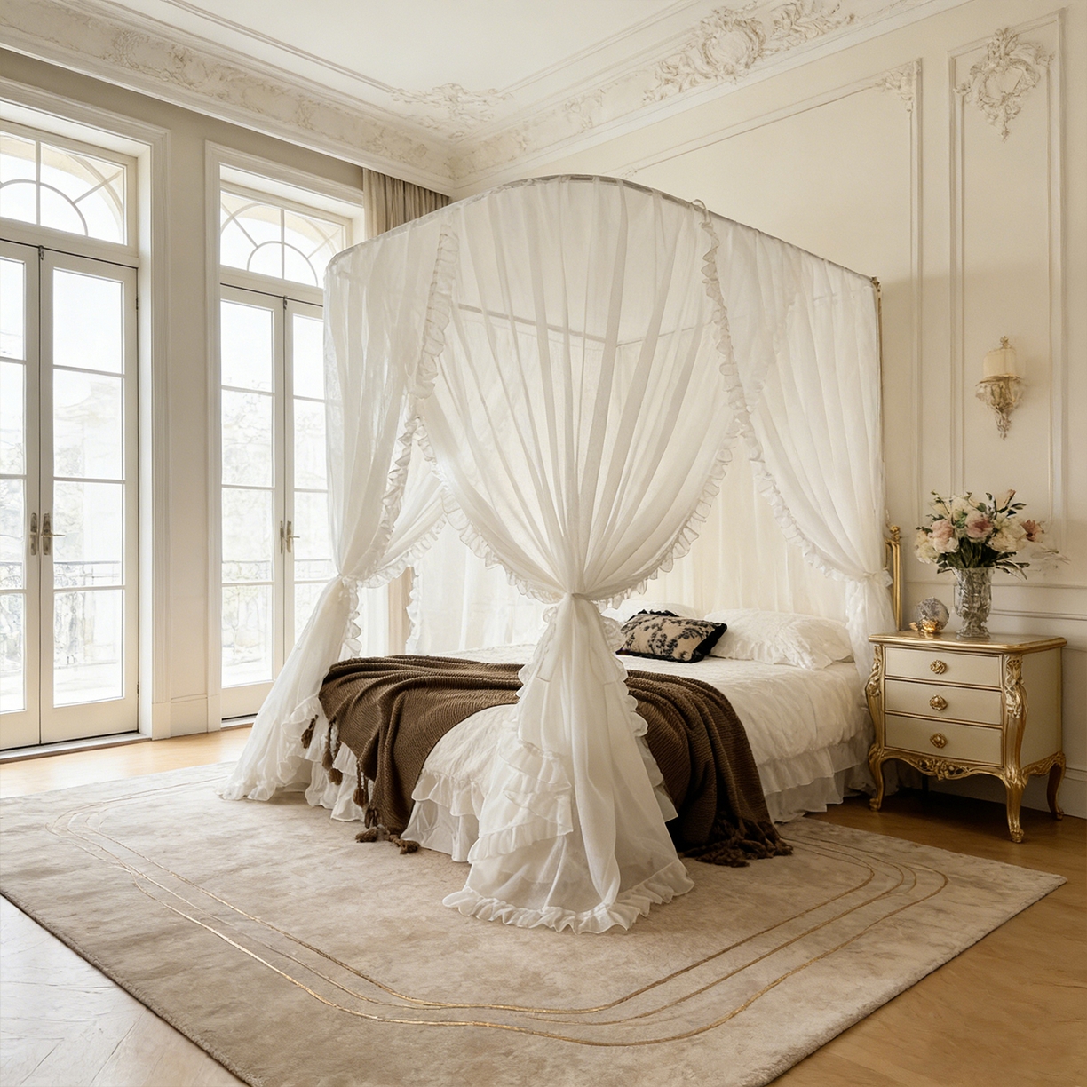 91家纺网 家纺一手货源 找家纺 都市缘蚊帐 2026新款3302多丽棉纱伸缩宫廷蚊帐 3302-云雾白