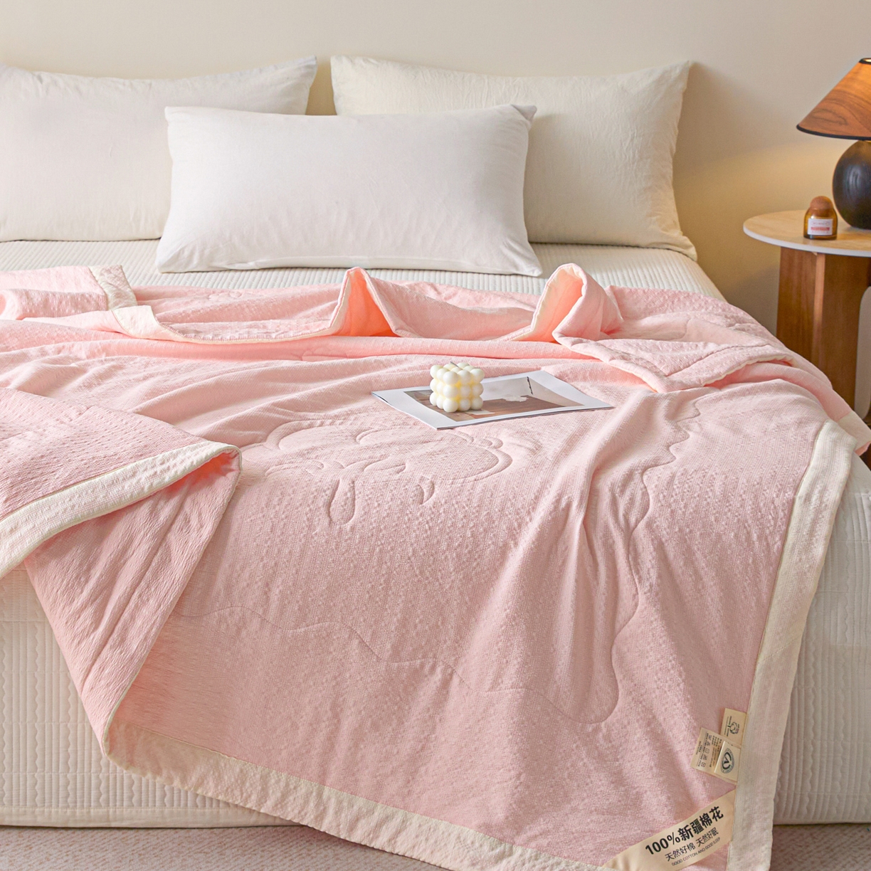 91家纺网 家纺一手货源 找家纺 利欧 2026新款A类提花泡泡棉花夏被夏凉被空调被 泡泡粉