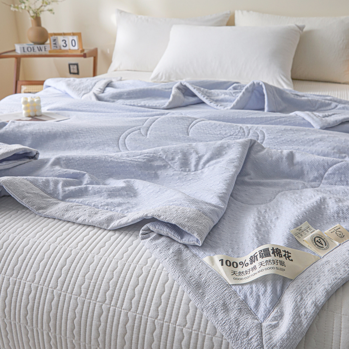 91家纺网 家纺一手货源 找家纺 利欧 2026新款A类提花泡泡棉花夏被夏凉被空调被 泡泡蓝