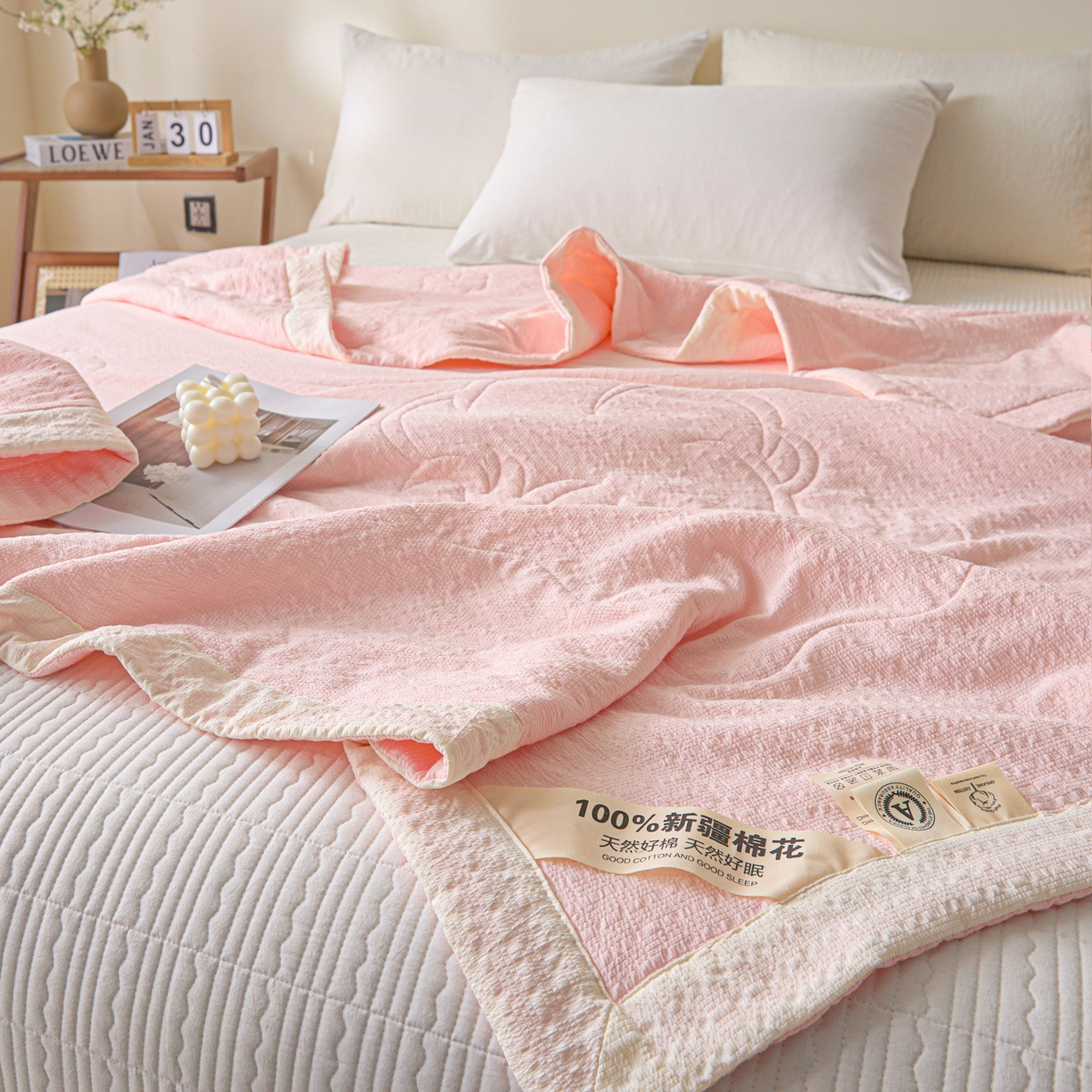 91家纺网 家纺一手货源 找家纺 利欧 2026新款A类提花泡泡棉花夏被夏凉被空调被 泡泡粉