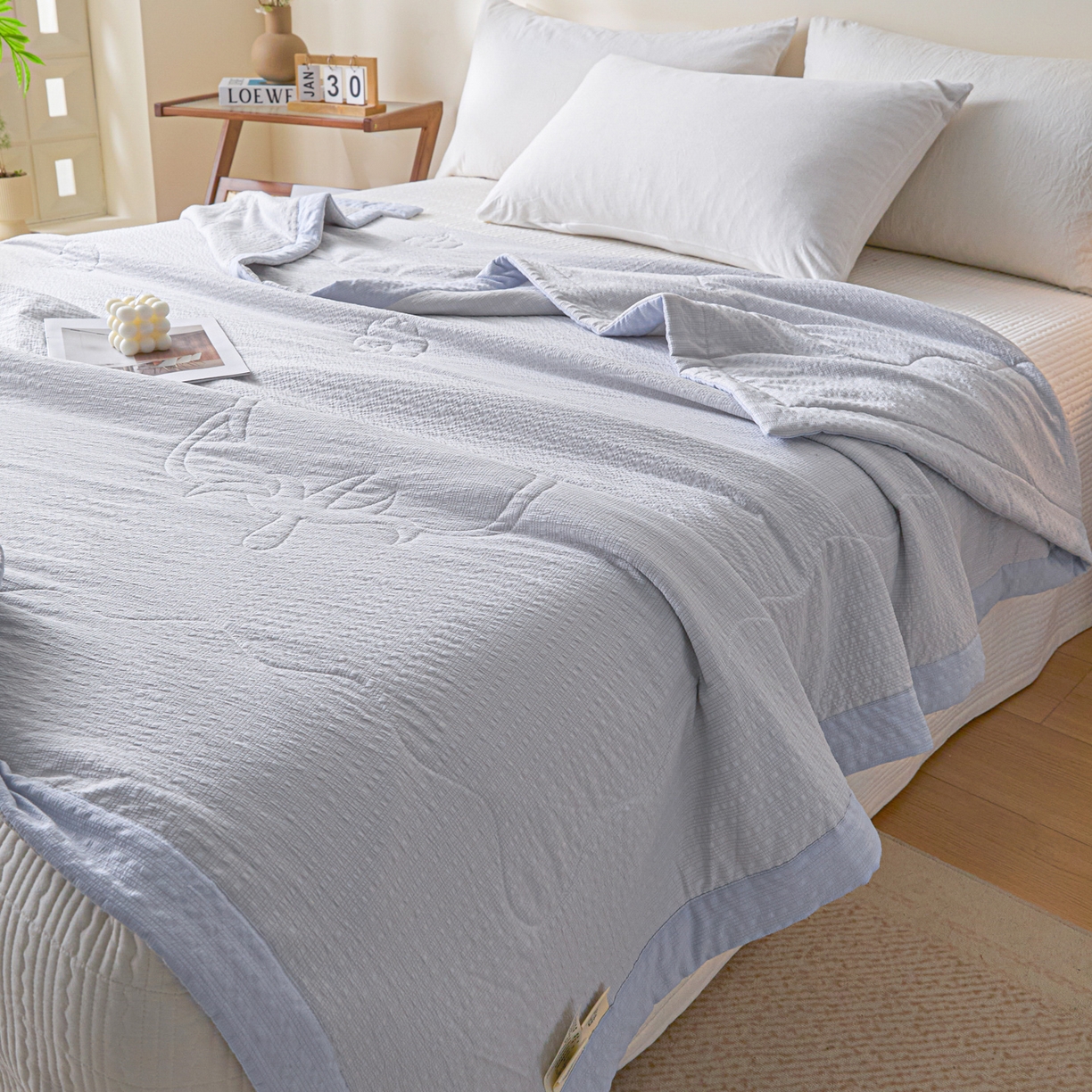 91家纺网 家纺一手货源 找家纺 利欧 2026新款A类提花泡泡棉花夏被夏凉被空调被 泡泡灰