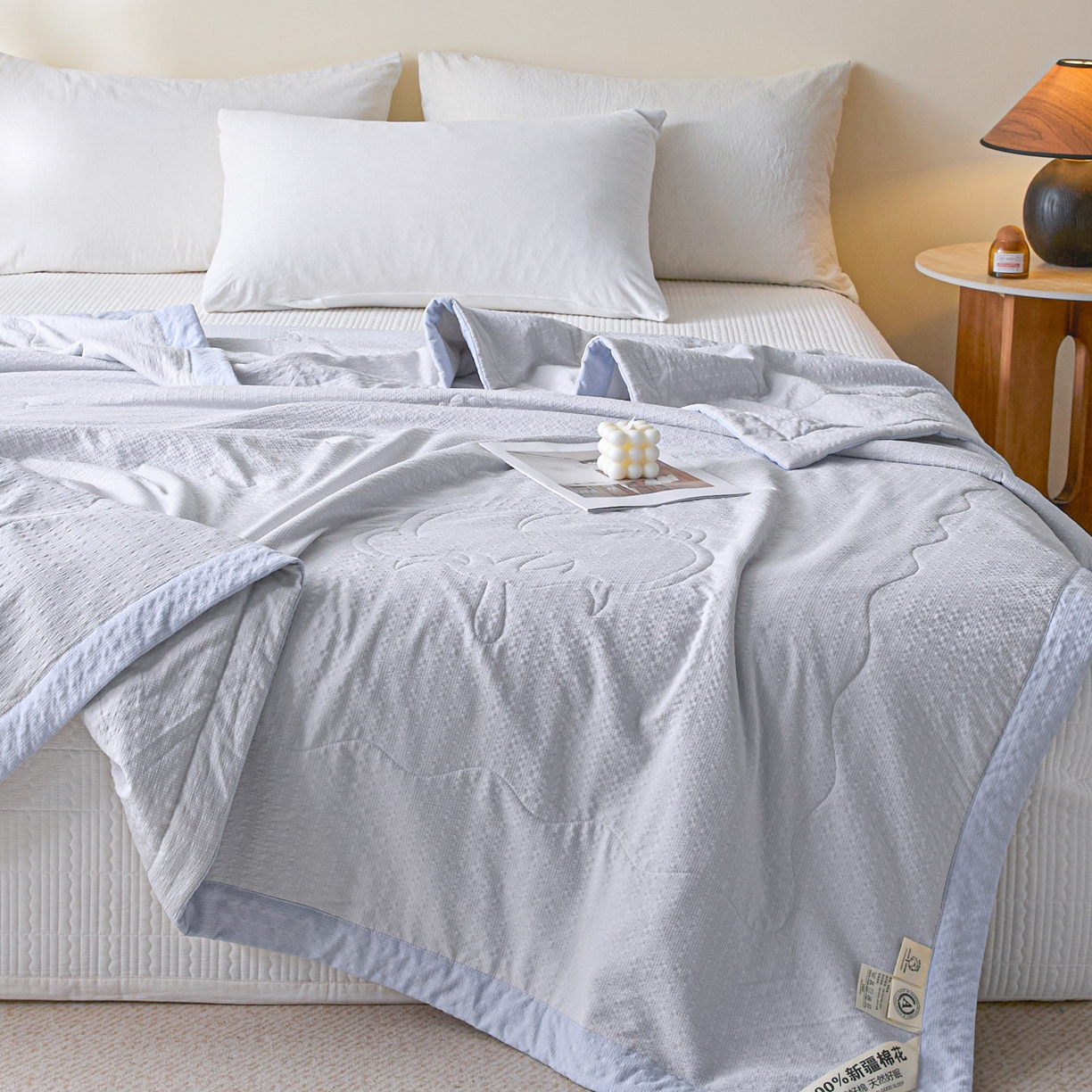 91家纺网 家纺一手货源 找家纺 利欧 2026新款A类提花泡泡棉花夏被夏凉被空调被 泡泡灰