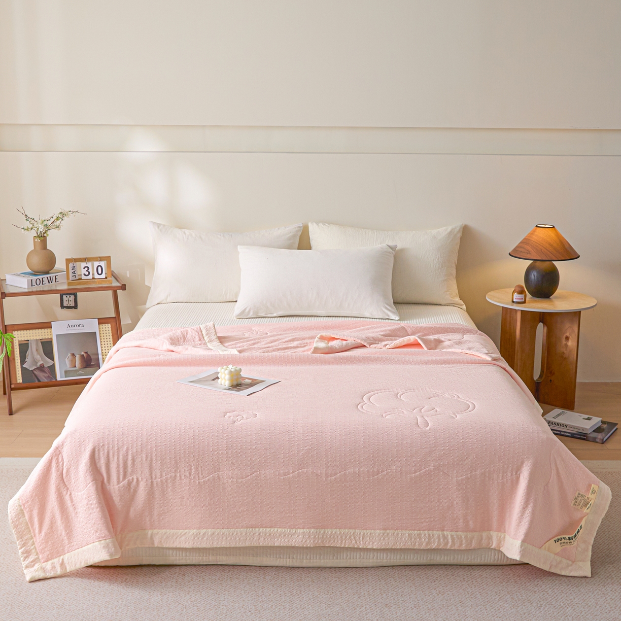 91家纺网 家纺一手货源 找家纺 利欧 2026新款A类提花泡泡棉花夏被夏凉被空调被 泡泡粉