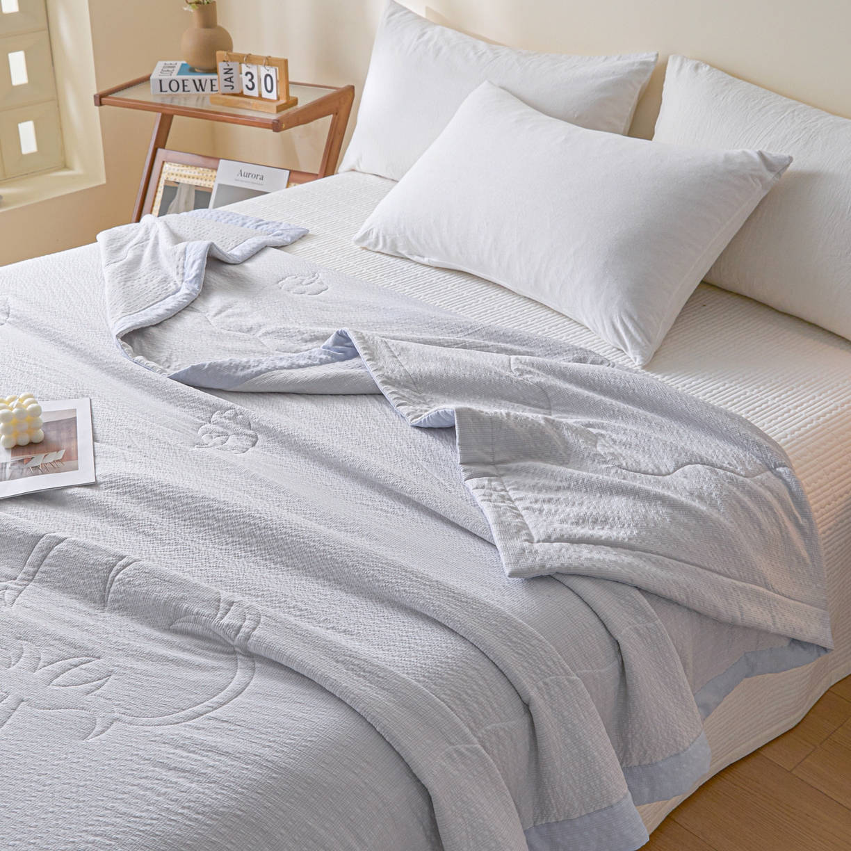 91家纺网 家纺一手货源 找家纺 利欧 2026新款A类提花泡泡棉花夏被夏凉被空调被 泡泡灰