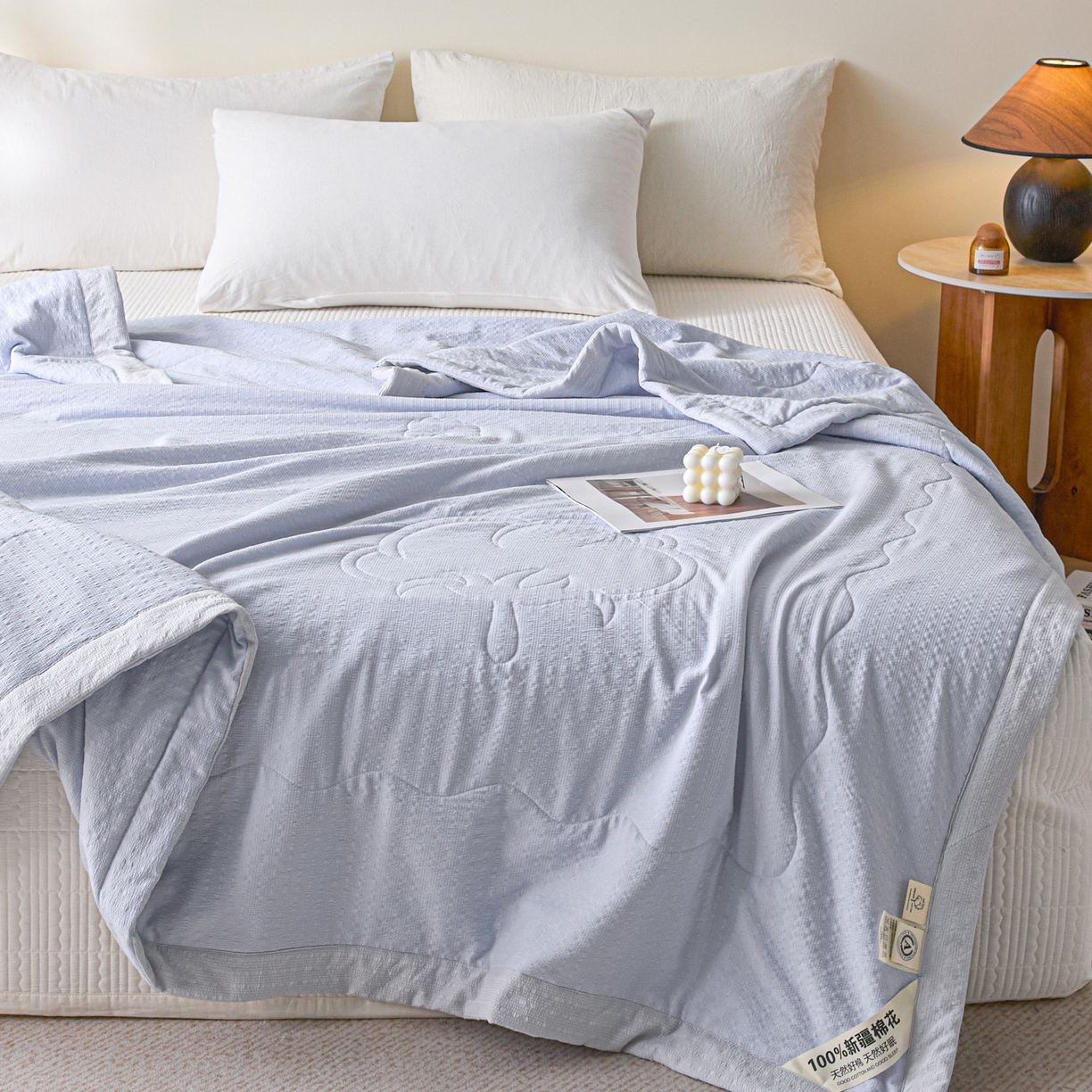 91家纺网 家纺一手货源 找家纺 利欧 2026新款A类提花泡泡棉花夏被夏凉被空调被 泡泡蓝