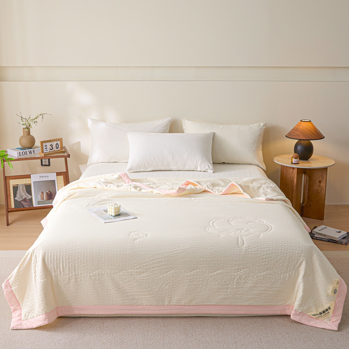 91家纺网 家纺一手货源 找家纺 利欧 2026新款A类提花泡泡棉花夏被夏凉被空调被 泡泡白