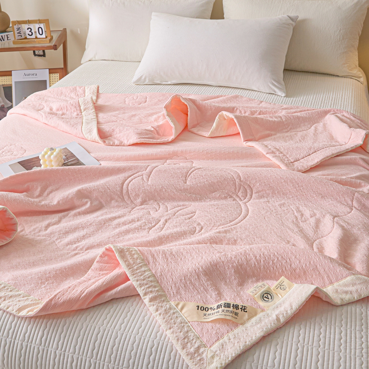 91家纺网 家纺一手货源 找家纺 利欧 2026新款A类提花泡泡棉花夏被夏凉被空调被 泡泡粉