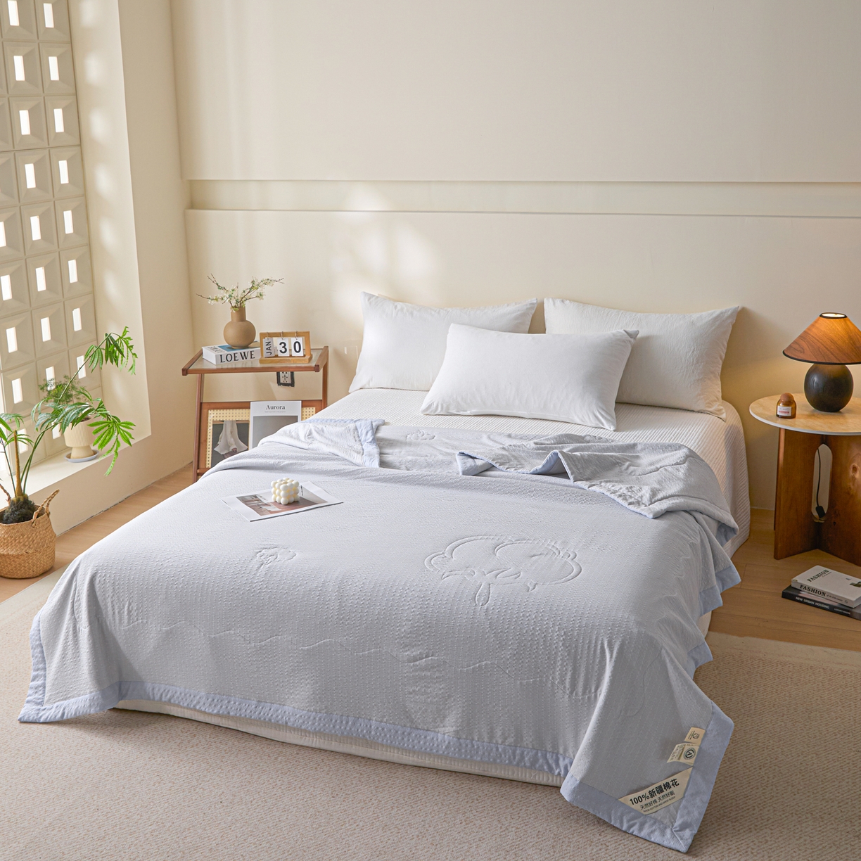 91家纺网 家纺一手货源 找家纺 利欧 2026新款A类提花泡泡棉花夏被夏凉被空调被 泡泡灰