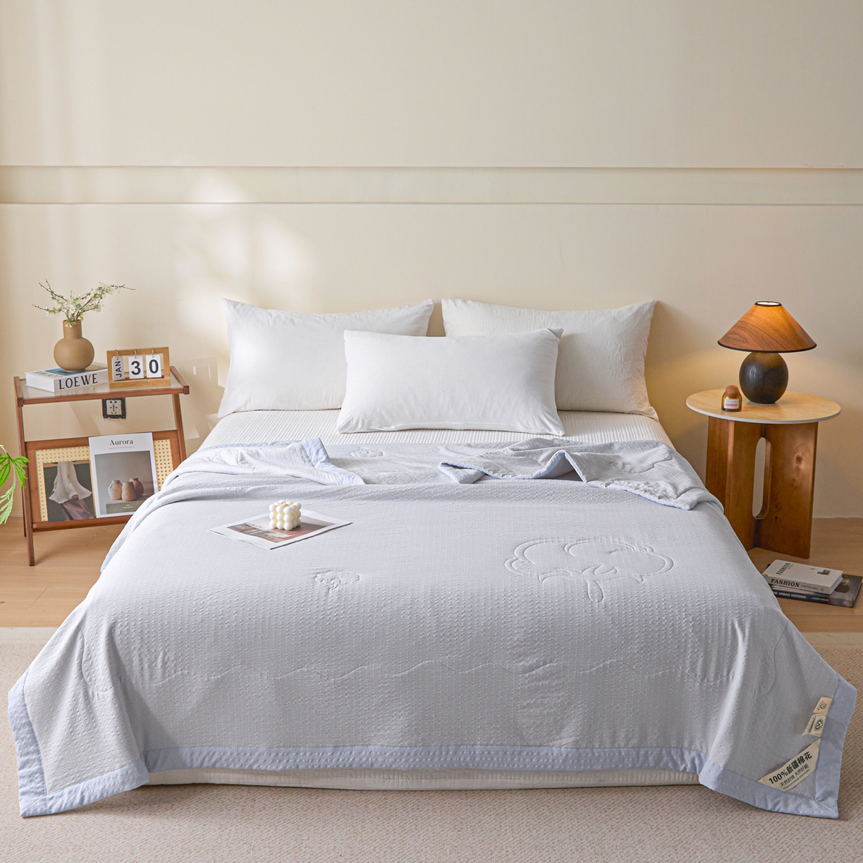 91家纺网 家纺一手货源 找家纺 利欧 2026新款A类提花泡泡棉花夏被夏凉被空调被 泡泡灰