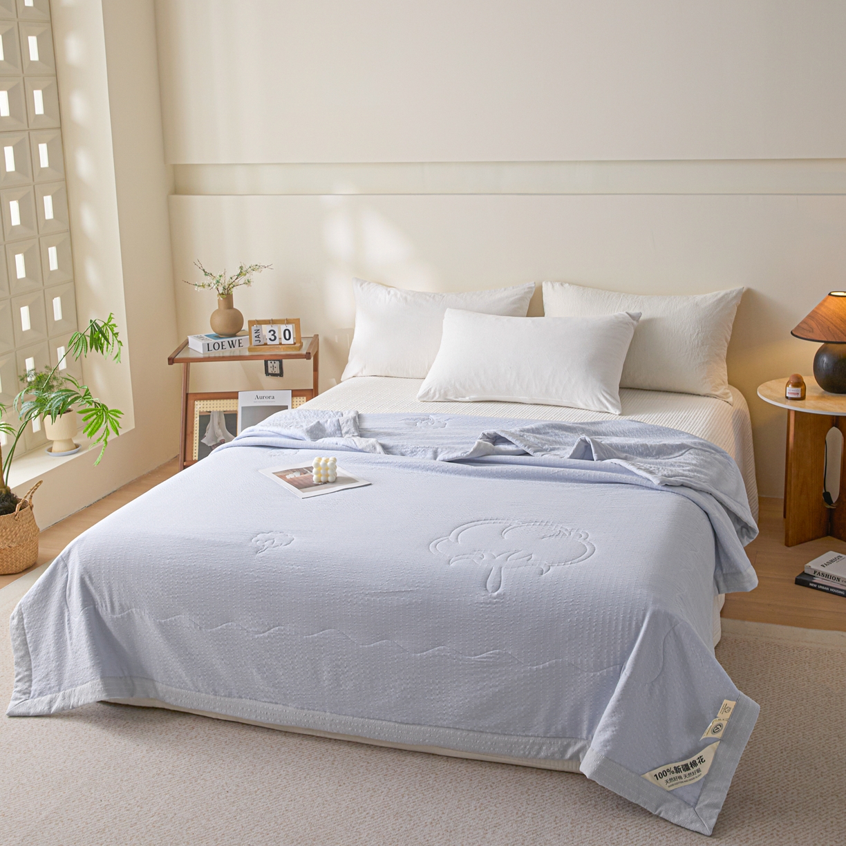 91家纺网 家纺一手货源 找家纺 利欧 2026新款A类提花泡泡棉花夏被夏凉被空调被 泡泡蓝