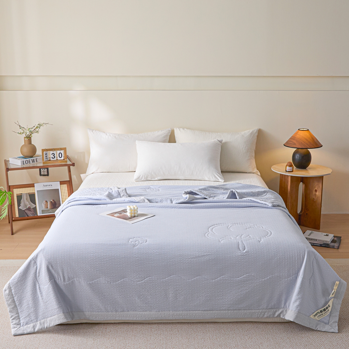 91家纺网 家纺一手货源 找家纺 利欧 2026新款A类提花泡泡棉花夏被夏凉被空调被 泡泡蓝